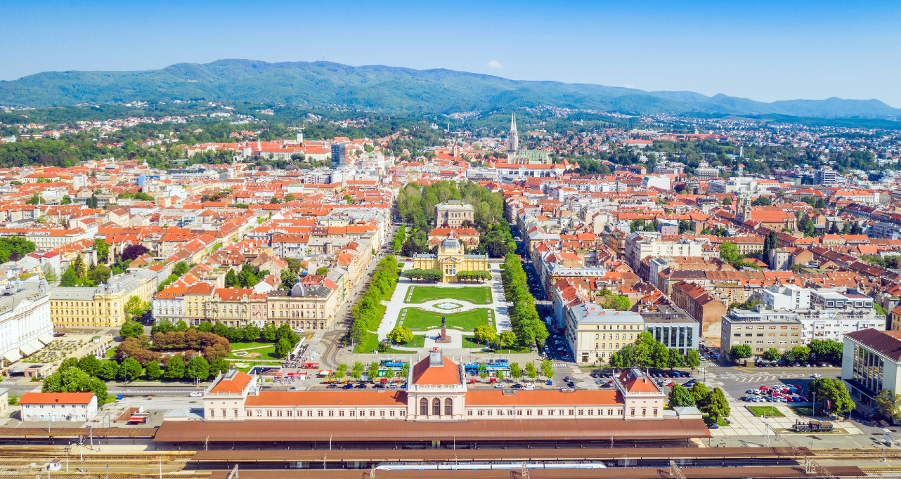 Zagreb, Croatia, aerial shot of the city center